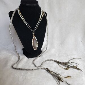 Lucky Brand Agate Geode Crystal Long Wrap Necklace